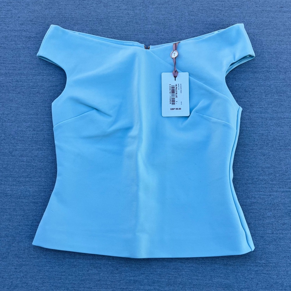 Ted Baker London Pale Blue Bardot‎ Top Peplum Style Size 1